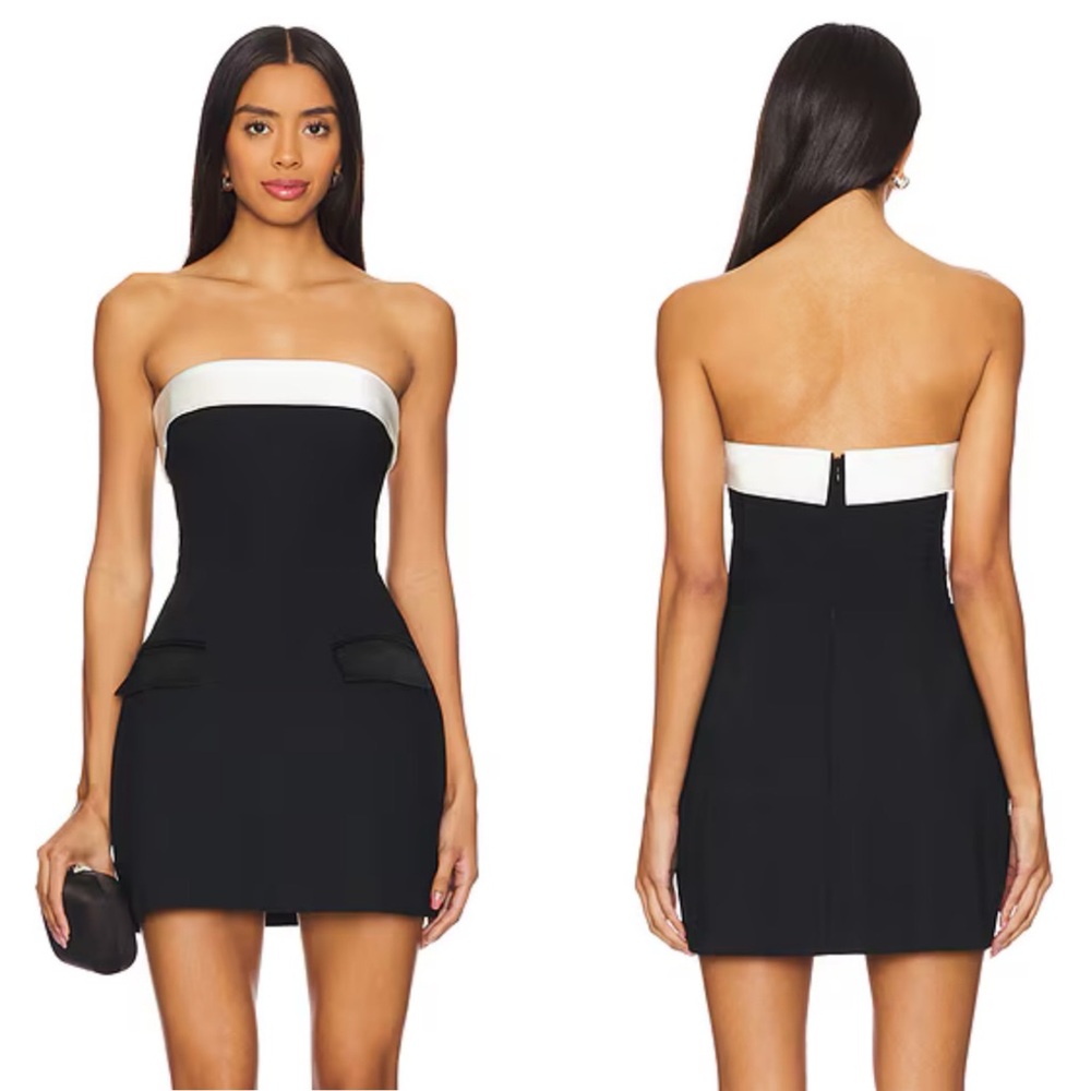Amanda Uprichard Lucienne Strapless Skort Romper Dress In Black & Ivory